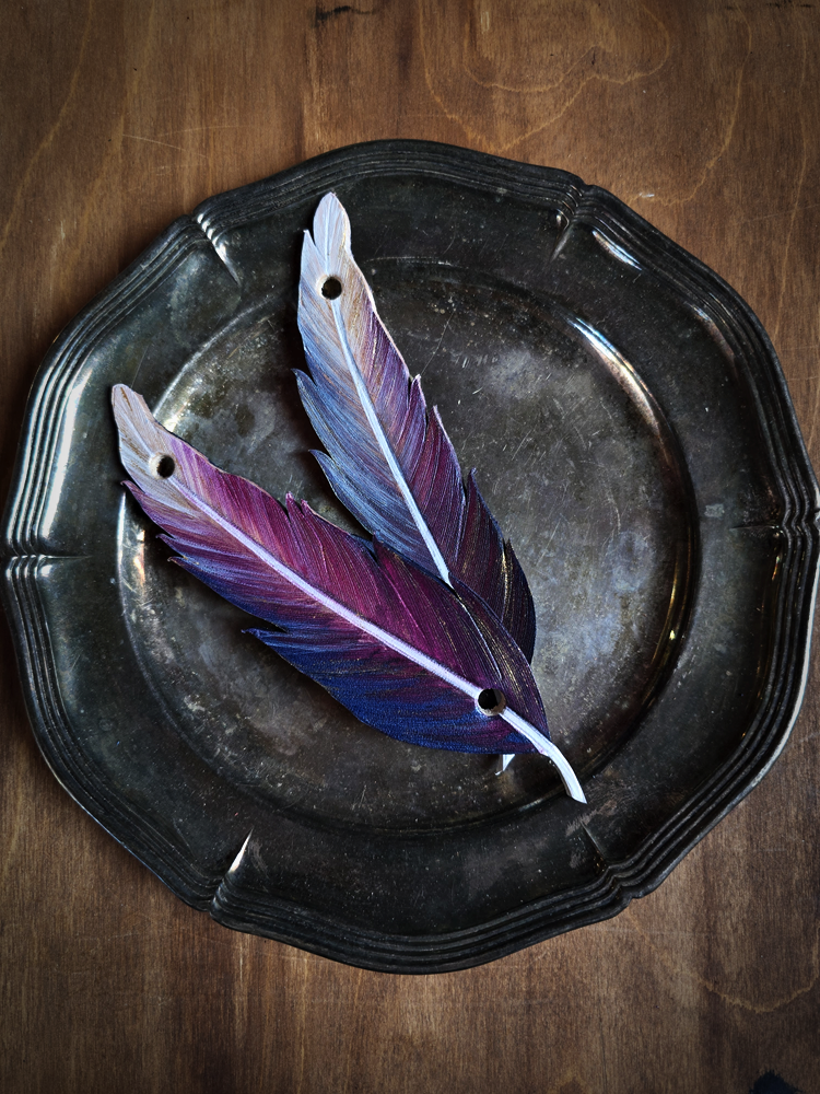 Piórko duże - fioletowe - zapięcie na kołek